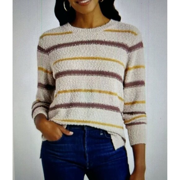 Mason & Belle Ellie Textured Striped Sweater Cream, Brown, Yellow Size XL - Picture 1 of 10